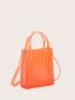 Mini Square Bag No-closure Double Handle Clear Orange PVC Funky