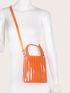 Mini Square Bag No-closure Double Handle Clear Orange PVC Funky