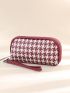 Houndstooth Pattern Long Wallet Zipper Genuine Leather With Wristlet