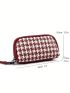 Houndstooth Pattern Long Wallet Zipper Genuine Leather With Wristlet