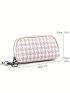 Houndstooth Pattern Long Wallet Zipper PU With Wristlet Genuine Leather