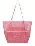 Mesh Beach Tote Large Bag for Women with Multiple Pockets for Family Travel Swimming Pool Bag, Mesh Beach Bag-Tote 6 Pockets Large Beach Toy Bag