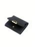 Stitch Detail Small Wallet Black Metal Decor