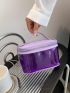 Mini Satchel Bag Clear PVC With Zipper Purple