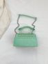 Mini Flap Square Bag Rhinestone Decor Green