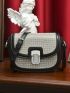 Mini Flap Saddle Bag Rhinestone Decor Turn Lock