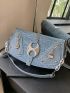 Medium Flap Shoulder Bag Zip Front Studded Decor