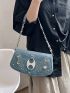 Medium Flap Shoulder Bag Zip Front Studded Decor