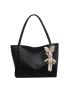 Large Capacity Tote Bag Solid Color Double Handle With Bag Charm