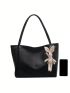 Large Capacity Tote Bag Solid Color Double Handle With Bag Charm