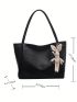 Large Capacity Tote Bag Solid Color Double Handle With Bag Charm