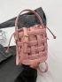 Mini Bucket Bag Solid Color Braided Design Top Handle