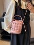 Mini Bucket Bag Solid Color Braided Design Top Handle