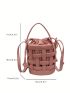 Mini Bucket Bag Solid Color Braided Design Top Handle