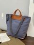 Fashion Style Tote Bag Double Handle Letter Print Colorblock