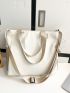 Casual Style Tote Bag Double Handle Colorblock Letter Patch Decor