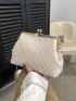 Pleated Detail Square Bag Fashion Beige Kiss Lock