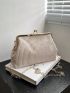 Pleated Detail Square Bag Fashion Beige Kiss Lock