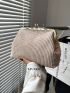 Pleated Detail Square Bag Fashion Beige Kiss Lock