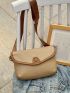 Button Detail Flap Square Bag Fashion Textured