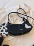 Letter Patch Studded Decor Hobo Bag With Heart Mirror Charm, Clear Bag