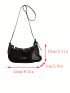 Letter Patch Studded Decor Hobo Bag With Heart Mirror Charm, Clear Bag