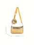 Buckle Detail Crocodile Embossed Square Bag Funky Gold