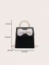 Mini Square Bag Quilted Bow Decor Flap For Daily