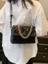 Quilted Square Bag Black Chain Decor Flap For Work