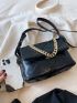 Quilted Square Bag Black Chain Decor Flap For Work