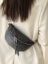 Litchi Embossed Fanny Pack Black Adjustable Strap For Daily