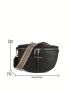 Litchi Embossed Fanny Pack Black Adjustable Strap For Daily