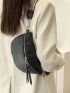 Litchi Embossed Fanny Pack Black Adjustable Strap For Daily