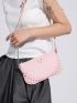 Litchi Embossed Square Bag Baby Pink Studded Decor