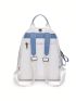 Medium Classic Backpack Colorblock Zipper Front Decor For Daily