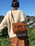 Brown Messenger Bag Buckle Decor Flap For Work