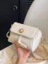 Small Square Bag Beige Metal Decor Flap For Daily