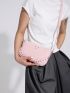 Litchi Embossed Square Bag Baby Pink Studded Decor