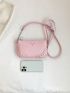 Litchi Embossed Square Bag Baby Pink Studded Decor