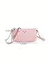 Litchi Embossed Square Bag Baby Pink Studded Decor