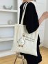 Canvas Shopper Bag Duck & Slogan Graphic Casual