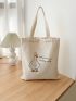 Canvas Shopper Bag Duck & Slogan Graphic Casual