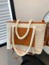 Two Tone Straw Bag Vacation Pocket Front