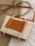 Two Tone Straw Bag Vacation Pocket Front