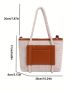 Two Tone Straw Bag Vacation Pocket Front