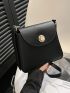 Small Square Bag Black Flap Zipper PU