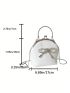 Mini Crossbody Bag Rhinestone & Bow Decor Kiss Lock Chain PU