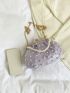 Medium Ruched Bag Baby Pink Faux Pearl Decor Top Handle