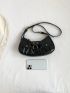 Black Hobo Bag Studded Decor Adjustable-strap Zipper PU