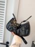 Black Hobo Bag Studded Decor Adjustable-strap Zipper PU